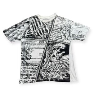 MMA Elite T-Shirt Men's Medium Skull Gothic Script Crewneck Y2K